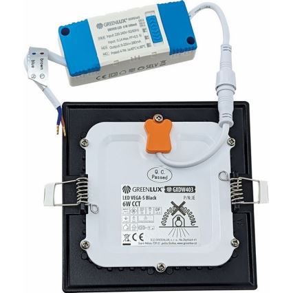 LED Iegremdējama lampa VEGA LED/6W/230V 2900/3900/5800K 12,5x12,5 cm melna