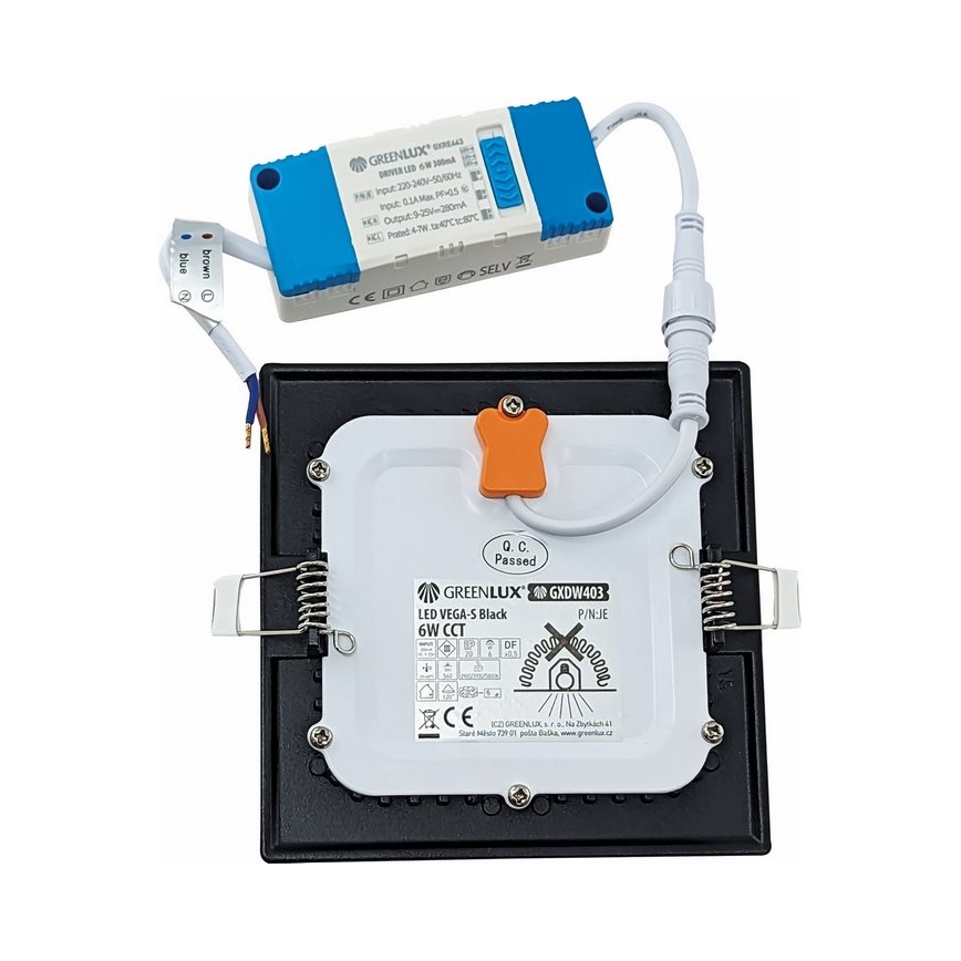 LED Iegremdējama lampa VEGA LED/6W/230V 2900/3900/5800K 12,5x12,5 cm melna