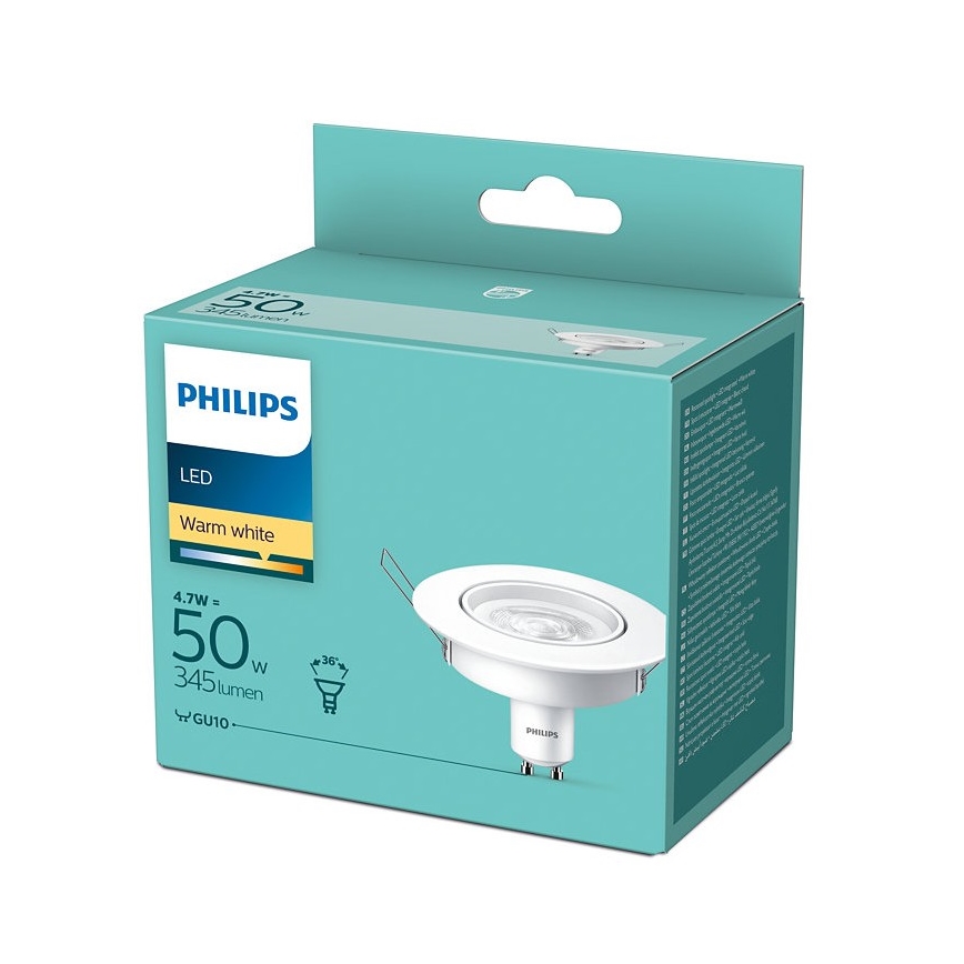LED Iegremdējams gaismeklis Philips 1xGU10/4,7W/230V 2700K