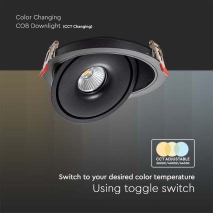 LED Iegremdējams starmetis LED/12W/230V 3000/4000/6400K d. 12 cm melna
