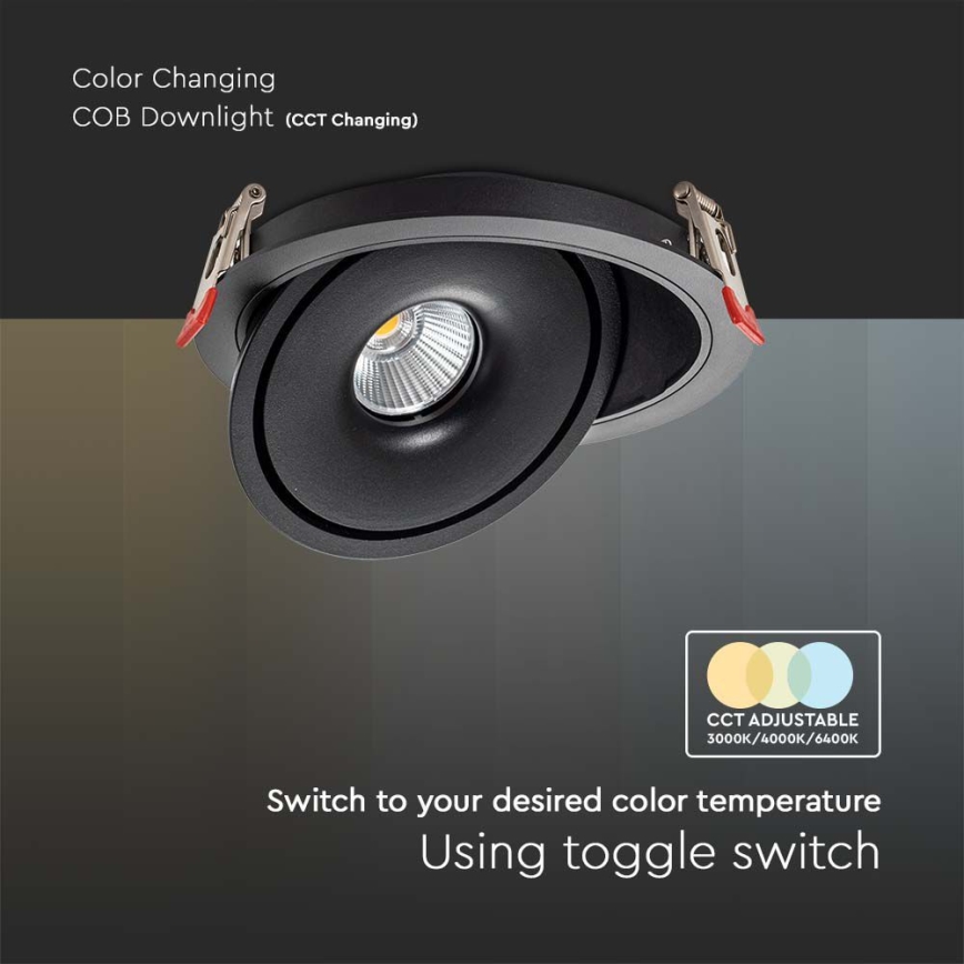 LED Iegremdējams starmetis LED/12W/230V 3000/4000/6400K d. 12 cm melna