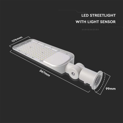 LED Ielas lampa ar krēslas sensoru SAMSUNG CHIP LED/100W/230V 6500K IP65 pelēka