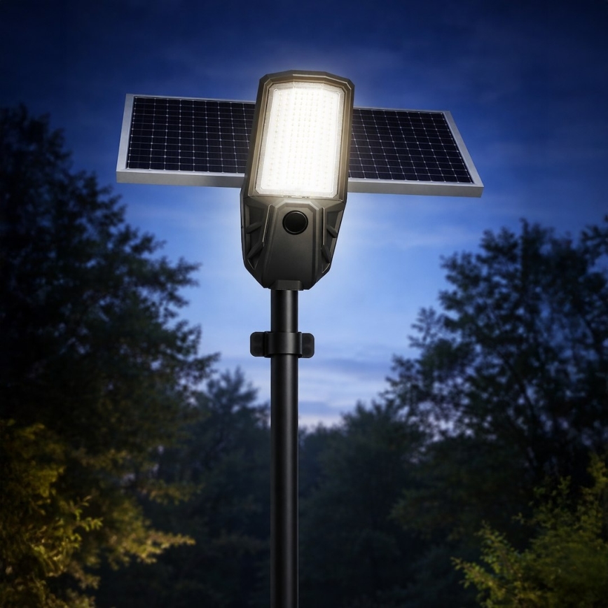 LED ielu lampa ar regulējamu spilgtumu, sensoru un saules paneli KOBRA LED/400W/3,2V 24000 mAh IP65 antracīts + tālvadība