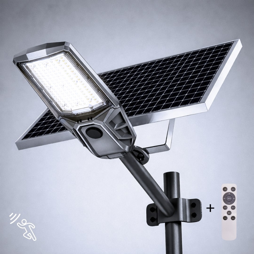 LED ielu lampa ar regulējamu spilgtumu, sensoru un saules paneli KOBRA LED/400W/3,2V 24000 mAh IP65 antracīts + tālvadība