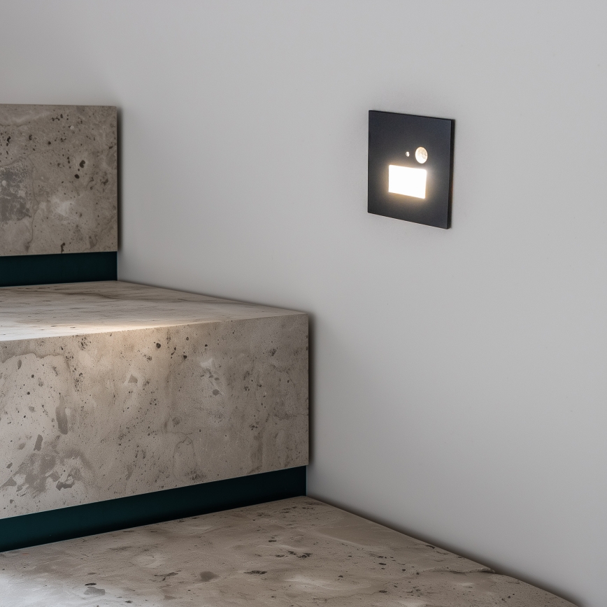 LED kāpņu gaismeklis ar kustības un krēslas sensoru LED/1,5W/230V 3000/4000/6000K antracīta krāsā