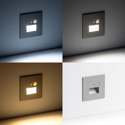LED kāpņu gaismeklis ar kustības un krēslas sensoru LED/1,5W/230V 3000/4000/6500K pelēks