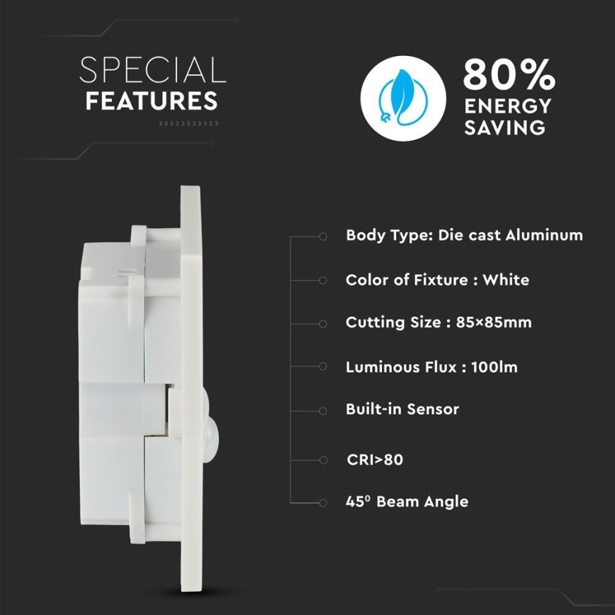 LED kāpņu gaismeklis ar kustības sensoru LED/3W/230V 4000K balts