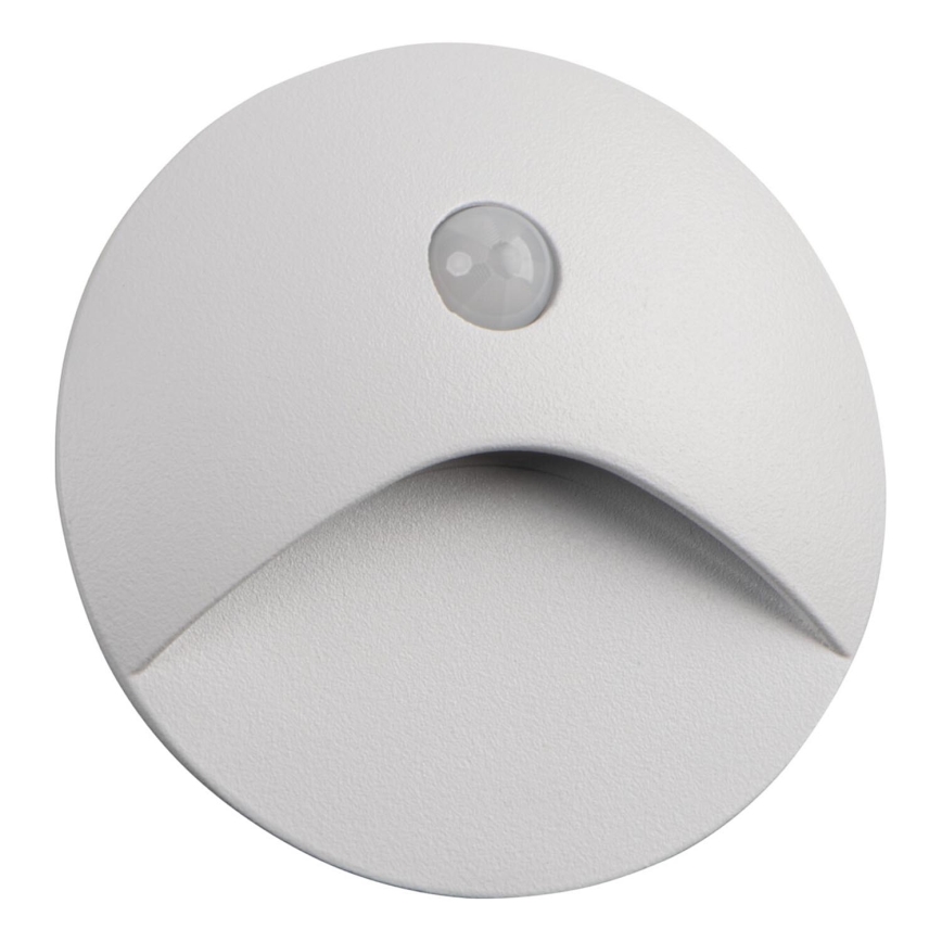 LED kāpņu gaismeklis ar kustības un krēslas sensoru EXIN LED/2,5W/230V 3000K IP65 balts apaļš