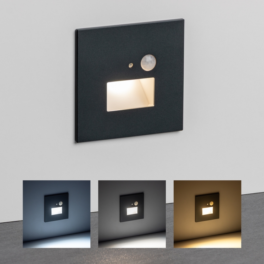 LED kāpņu gaismeklis ar kustības un krēslas sensoru LED/1,5W/230V 3000/4000/6500K antracīts