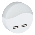 LED Kontaktligzdas nakts lampa ar krēslas sensoru 2xUSB LED/0,45W/230V 3000K