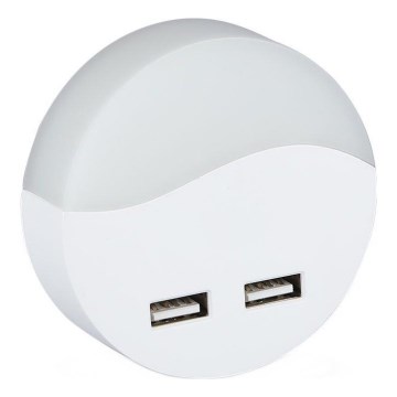 LED Kontaktligzdas nakts lampa ar krēslas sensoru 2xUSB LED/0,45W/230V 3000K