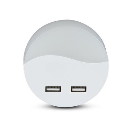 LED Kontaktligzdas nakts lampa ar krēslas sensoru 2xUSB LED/0,45W/230V 3000K