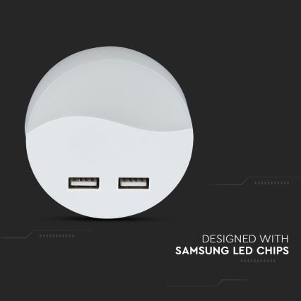 LED Kontaktligzdas nakts lampa ar krēslas sensoru 2xUSB LED/0,45W/230V 3000K