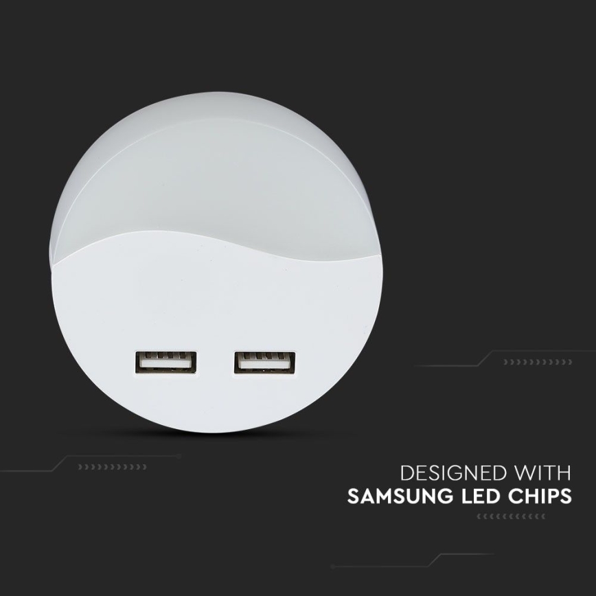 LED Kontaktligzdas nakts lampa ar krēslas sensoru 2xUSB LED/0,45W/230V 3000K