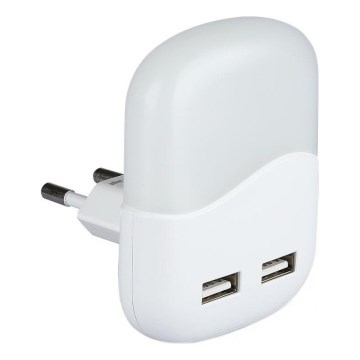 LED Kontaktligzdas nakts lampa ar krēslas sensoru 2xUSB LED/0,45W/230V 3000K