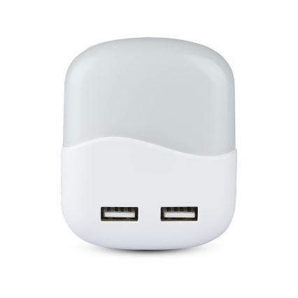 LED Kontaktligzdas nakts lampa ar krēslas sensoru 2xUSB LED/0,45W/230V 3000K