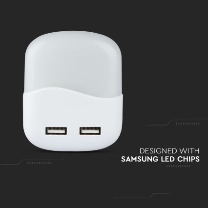 LED Kontaktligzdas nakts lampa ar krēslas sensoru 2xUSB LED/0,45W/230V 3000K