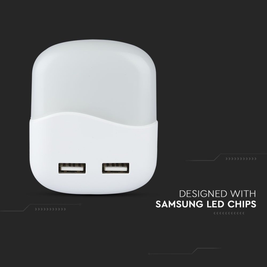 LED Kontaktligzdas nakts lampa ar krēslas sensoru 2xUSB LED/0,45W/230V 4000K
