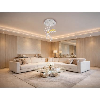 LED kristāla griestu lampa AVARA LED/24W/230V Ø 40 cm spīdīgs hroms + tālvadības pults