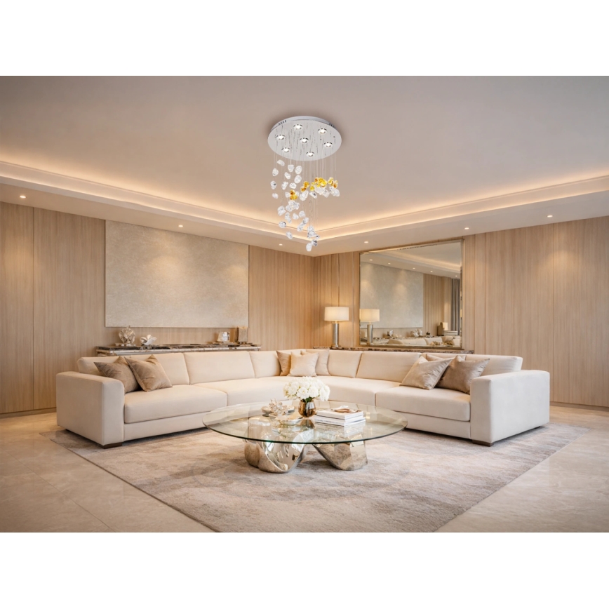 LED kristāla griestu lampa AVARA LED/24W/230V Ø 40 cm spīdīgs hroms + tālvadības pults