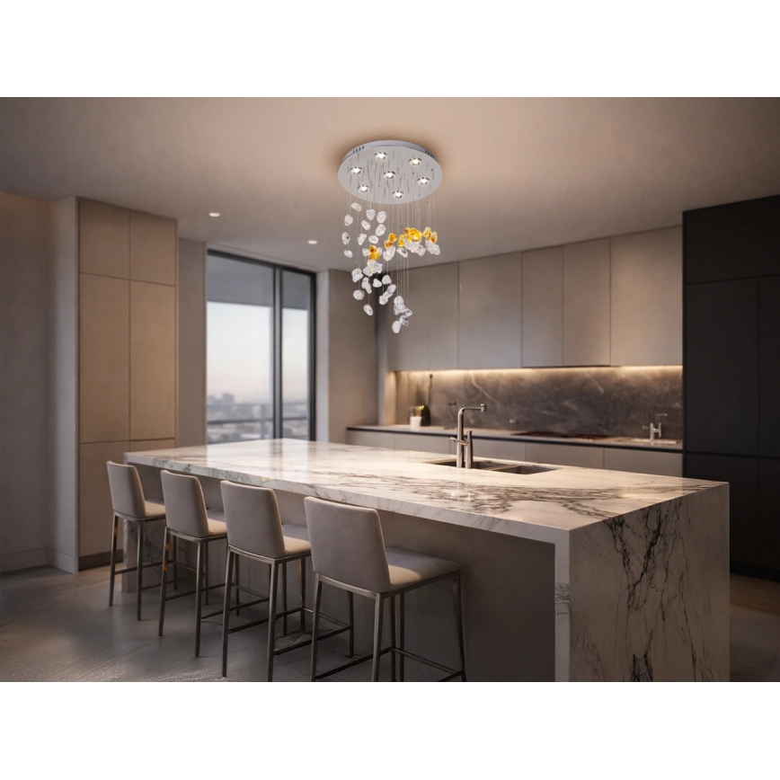 LED kristāla griestu lampa AVARA LED/24W/230V Ø 40 cm spīdīgs hroms + tālvadības pults