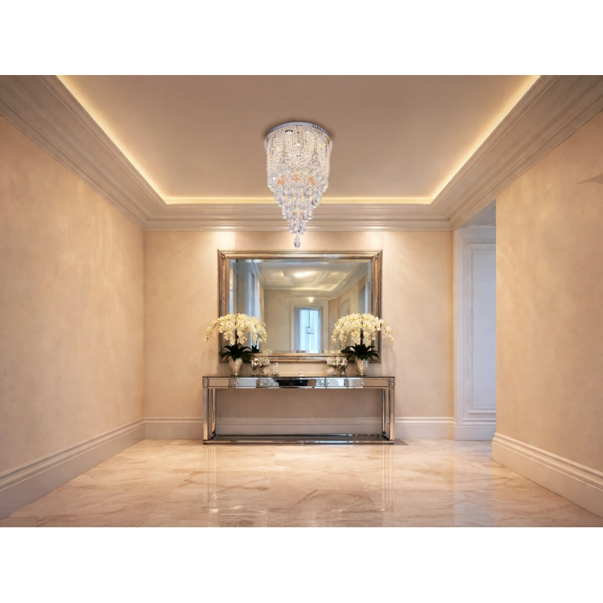 LED kristāla griestu lampa MAJURO LED/30W/230V Ø 40 cm glancēts hroms + tālvadības pults