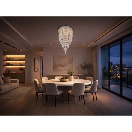 LED kristāla griestu lampa MAJURO LED/30W/230V Ø 40 cm glancēts hroms + tālvadības pults