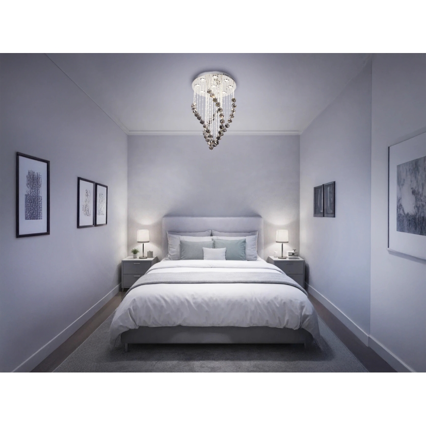 LED kristāla griestu lampa NAURU LED/30W/230V pr. 40 cm spīdīgs hroms/melns + tālvadības pults