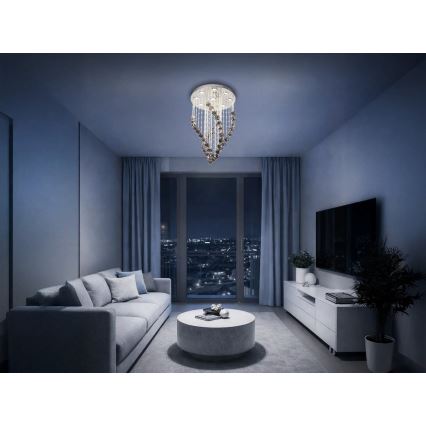 LED kristāla griestu lampa NAURU LED/30W/230V pr. 40 cm spīdīgs hroms/melns + tālvadības pults