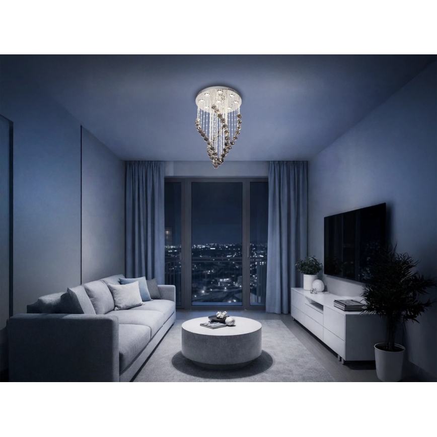 LED kristāla griestu lampa NAURU LED/30W/230V pr. 40 cm spīdīgs hroms/melns + tālvadības pults