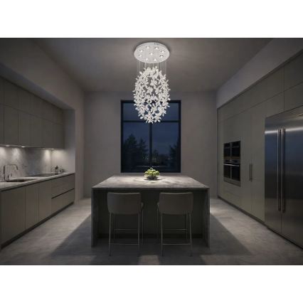 LED kristāla griestu lampa SAMOA LED/30W/230V Ø 40 cm spīdīgs hroms + tālvadības pults
