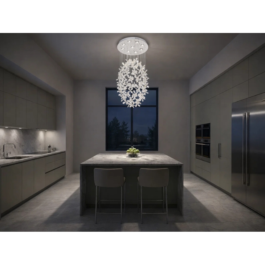 LED kristāla griestu lampa SAMOA LED/30W/230V Ø 40 cm spīdīgs hroms + tālvadības pults