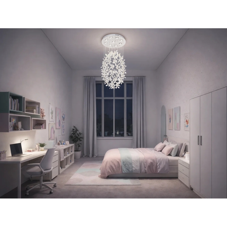 LED kristāla griestu lampa SAMOA LED/30W/230V Ø 40 cm spīdīgs hroms + tālvadības pults