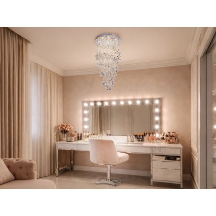 LED kristāla griestu gaismeklis SAMOA LED/30W/230V Ø 40 cm spīdīgs hroms + tālvadības pults