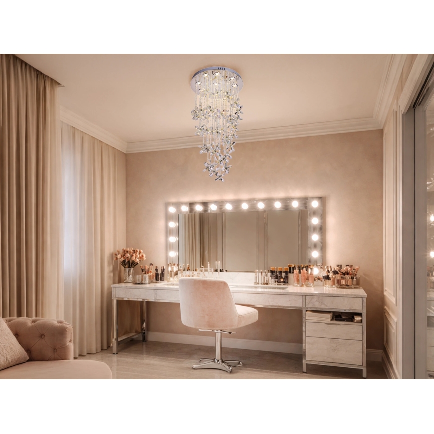 LED kristāla griestu gaismeklis SAMOA LED/30W/230V Ø 40 cm spīdīgs hroms + tālvadības pults