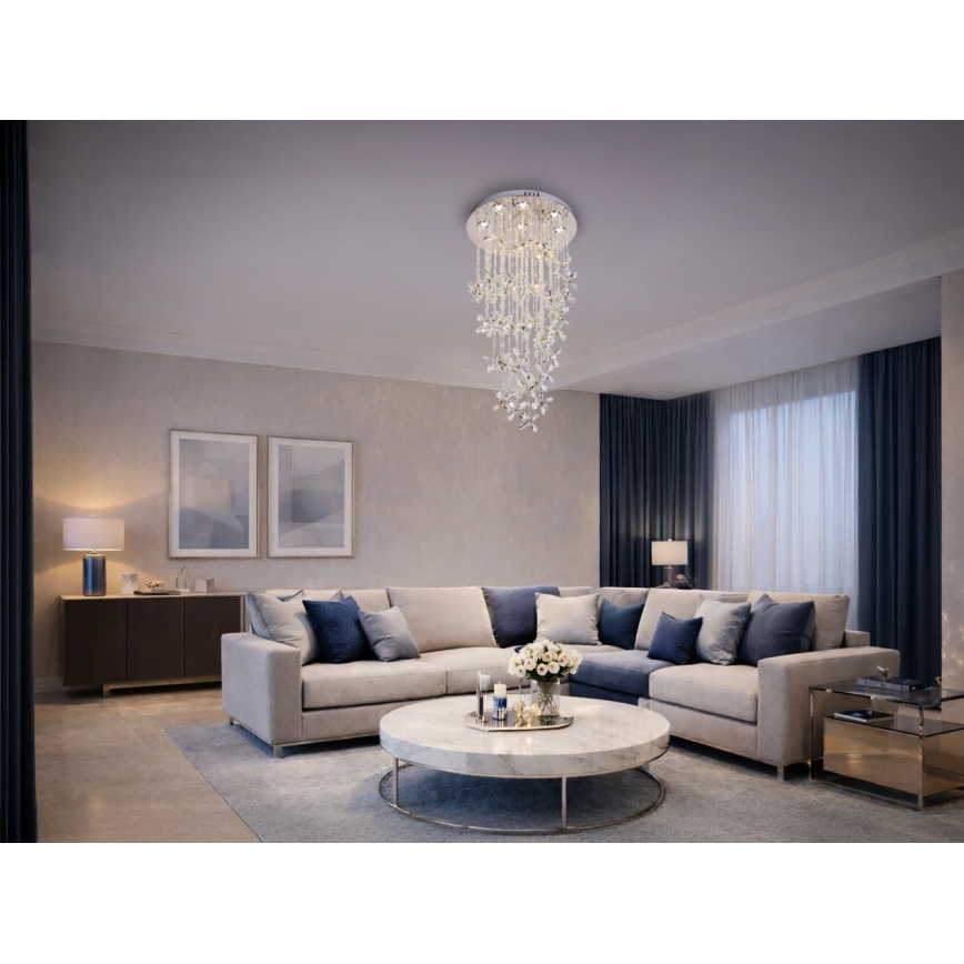 LED kristāla griestu gaismeklis SAMOA LED/30W/230V Ø 40 cm spīdīgs hroms + tālvadības pults