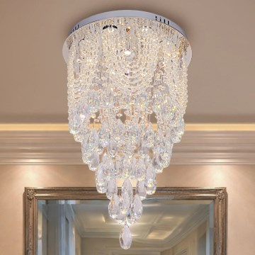 LED kristāla griestu lampa MAJURO LED/30W/230V Ø 40 cm glancēts hroms + tālvadības pults