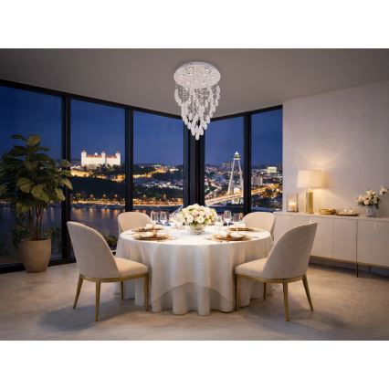 LED kristāla griestu lampa MAJURO LED/30W/230V Ø45 cm spīdīgs hroms ar tālvadības pulti