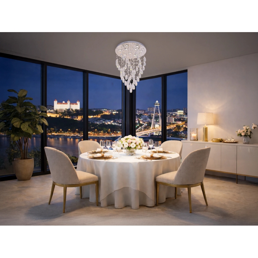 LED kristāla griestu lampa MAJURO LED/30W/230V Ø45 cm spīdīgs hroms ar tālvadības pulti
