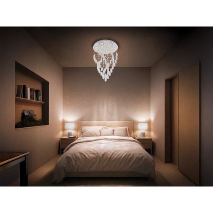 LED kristāla griestu lampa MAJURO LED/30W/230V Ø45 cm spīdīgs hroms ar tālvadības pulti