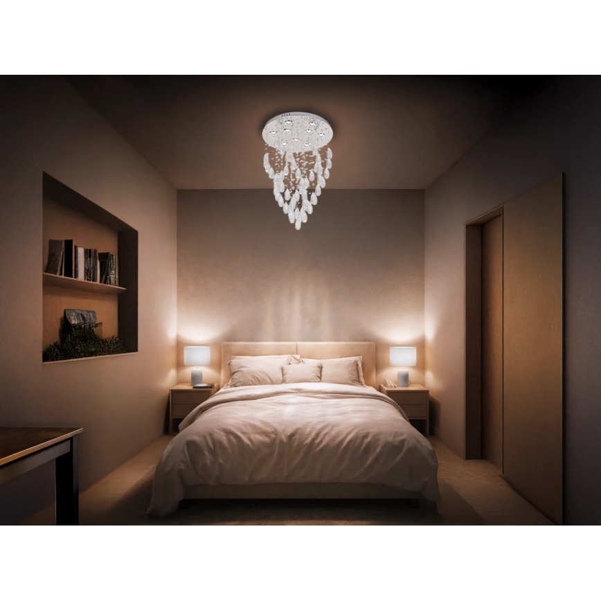 LED kristāla griestu lampa MAJURO LED/30W/230V Ø45 cm spīdīgs hroms ar tālvadības pulti