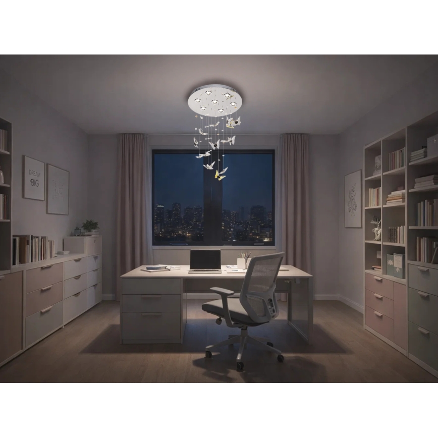 LED kristāla griestu lampa MURU LED/24W/230V Ø 40 cm spīdīgs hroms + tālvadības pults