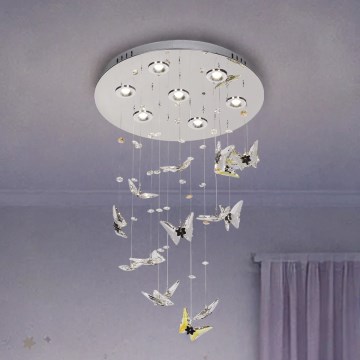 LED kristāla griestu lampa MURU LED/24W/230V Ø 40 cm spīdīgs hroms + tālvadības pults