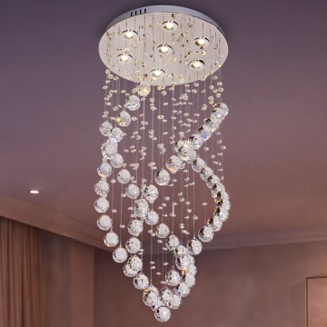 LED kristāla griestu lampa NAURU LED/24W/230V Ø 40 cm spīdīga hroma apdare + tālvadības pults