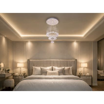 LED kristāla griestu gaismeklis NAURU LED/24W/230V Ø 40 cm spīdīgs hroms + tālvadība