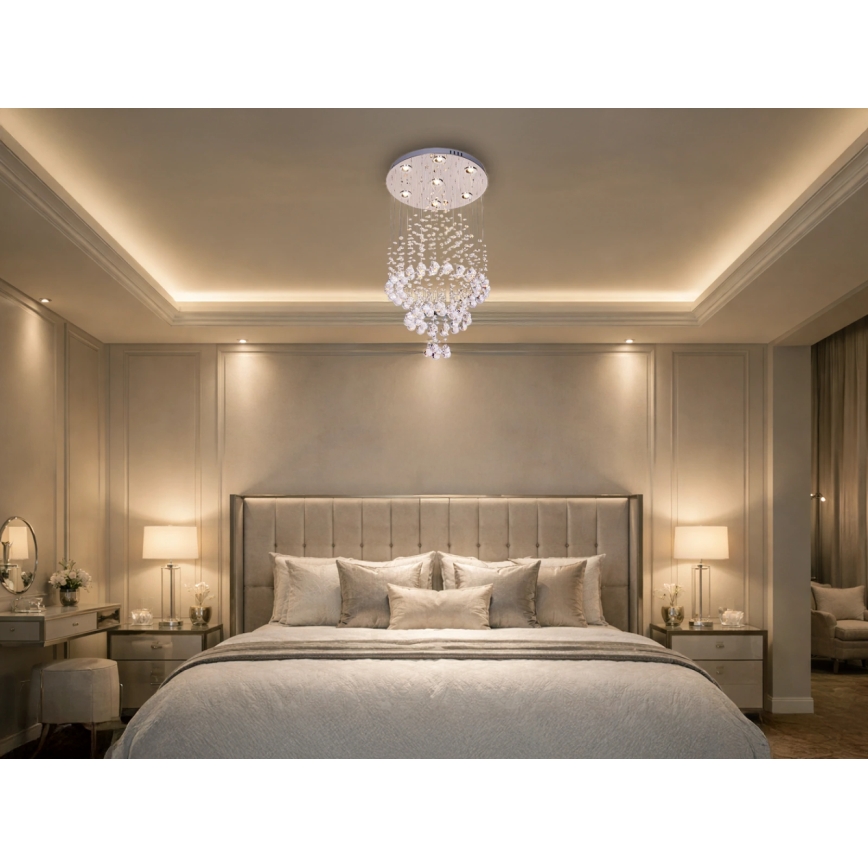 LED kristāla griestu gaismeklis NAURU LED/24W/230V Ø 40 cm spīdīgs hroms + tālvadība