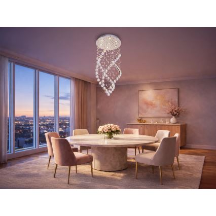 LED kristāla griestu lampa NAURU LED/24W/230V Ø 40 cm spīdīga hroma apdare + tālvadības pults