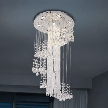 LED kristāla griestu lampa NAURU LED/24W/230V Ø 45 cm spīdīgs hroms + ar tālvadības pulti