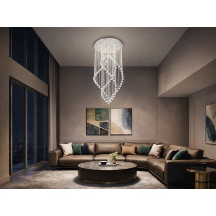 LED griestu gaismeklis ar kristāliem NAURU LED/30W/230V Ø 60 cm spīdīgs hroms + tālvadība