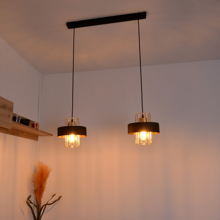LED LED Lustra ar auklu VOLTA 2xE27/15W/230V melna/zelta